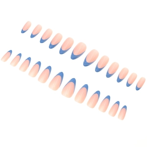 Unghie finte a mandorla French blu con accento 3D a coda di pesce, set da 24