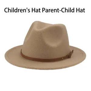 Classic Fedora Hat Wool Felt Wide Brim Jazz Cap With Leather Belt Decor For Women And Kids Parent-Child Style
