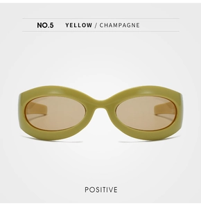 Front view of yellow champagne polarized cat eye sunglasses with light brown lenses