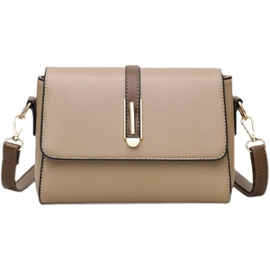 Classic small square shoulder bag in brown pebble grain leather with gold buckle detail