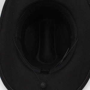 Detail of wool jazz hat interior with 65% cotton lining and adjustable drawstring