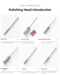 Set of six professional nail drill bits for grinding, carving, and callus removal