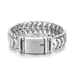 Polished silver stainless steel double row V-link dragon bone chain bracelet for men