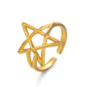 Exaggerated gold-plated stainless steel hollow star open ring with a vintage style