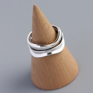Minimalist S925 sterling silver double layer wave ring with irregular textured finish