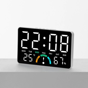 Reloj despertador digital LED rectangular con hora, fecha, temperatura y humedad