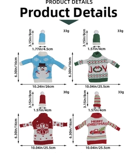 Detailed size specifications for knitted Christmas wine bottle covers with varied patterns