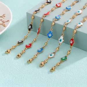 Hamsa Hand Bracelet Stainless Steel Enamel Evil Eye Adjustable Chain Jewelry For Women Fatima Hand Amulet