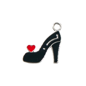 Black high heel charm with red heart detail for DIY bracelet jewelry making
