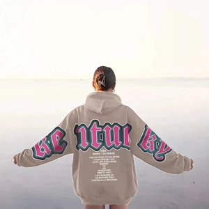 Women's oversized khaki hoodie featuring Kentucky back print and vintage USA graphic