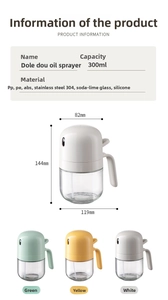 300ml glass oil sprayer bottle kitchen condiment dispenser detail showing dimensions and colors.