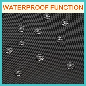 Macro shot of waterproof black fabric with water droplets on travel backpack