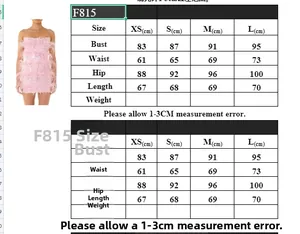 Size chart for the Barbie pink sequin party dress with ostrich feathers detail