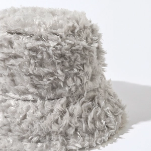 Deep grey plush bucket hat for winter featuring high-density faux fur and fluffy texture