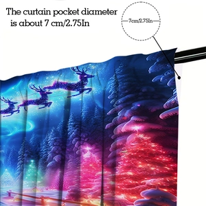 Detail showing the 7cm rod pocket diameter on a festive Christmas themed polyester curtain