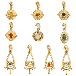 Evil Eye Sun Pendant Charms With Lobster Clasp Stainless Steel Natural Stone Rhinestone For DIY Jewelry Making Women Retro