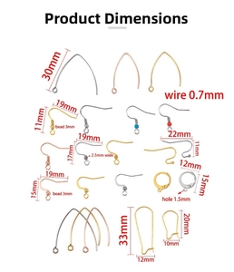 Detailed dimension guide for stainless steel earring hooks in various geometric styles