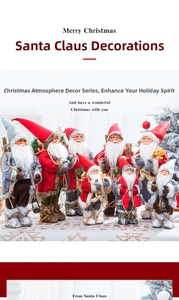 Close-up of decorative Santa Claus figurines in classic red and grey holiday outfits