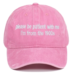 Casquette de baseball en coton rose délavé avec broderie Please be patient 1900s
