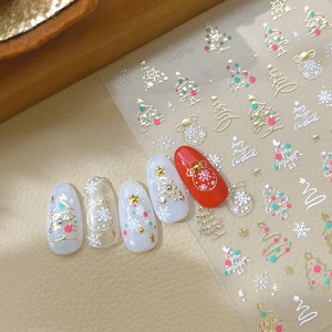 Christmas Nail Art Stickers 5D Embossed Gold Bronzing Snowflakes Christmas Tree Self Adhesive Decals For Winter Manicure