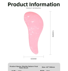 Pink marble pattern detangling brush showing exact size of 65mm by 148mm in detail