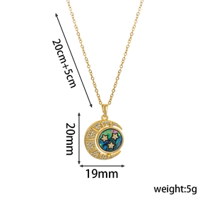 18K gold plated stainless steel necklace with moon star abalone shell pendant