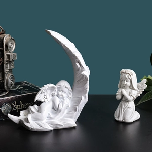 European style white feather angel resin ornaments for home and living room decor