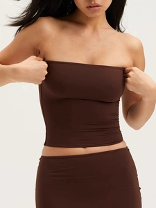 Haut Tube Sans Bretelles Pour Femmes Nylon Spandex Haute Élasticité Sans Couture Coupe Slim Dos Nu Sport Été