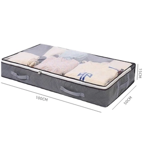 Gray underbed storage box dimensions 100x50x15cm with clear window and handles
