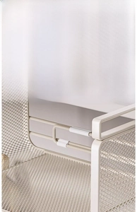 Detailed close-up of white spray-coated metal wire basket showing moisture-proof mesh structure