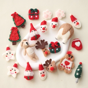 Handmade Christmas wool felt ornaments set featuring reindeer, Santa and gingerbread man
