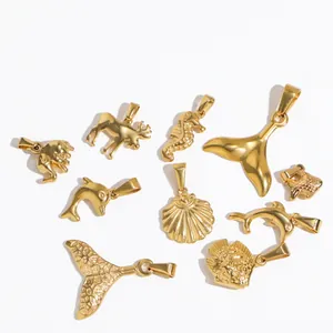 24K gold plated stainless steel ocean and animal pendants including seahorse and dolphin