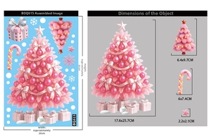 Pink Christmas tree and gingerbread man static stickers set with detailed size specs