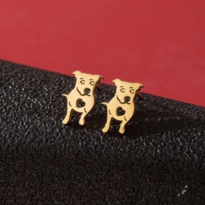Minimalist gold-plated stainless steel puppy stud earrings for women with hollow heart detail
