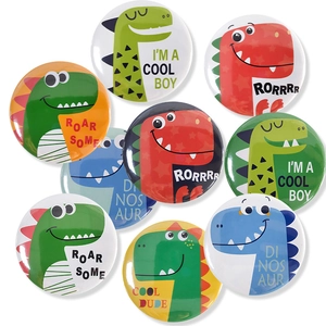 Cartoon Dinosaur Badge Round Tinplate Pin Cute Animal Brooch Boys Birthday Party Bag Decoration Colorful Accessory