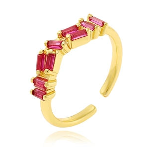 Adjustable 18K gold plated ring featuring a rectangular pink gemstone in a modern design