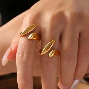 Minimalist gold plated titanium steel double layer wrap ring with geometric cone design