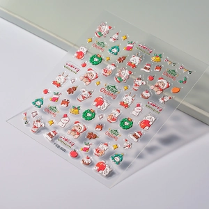 5D Christmas cartoon cat nail stickers with embossed Santa and tree patterns