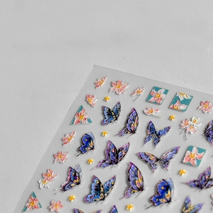 Autocollants À Ongles Relief 3D Papillon Fleur De Pêcher Motif Floral Décoration Manucure DIY