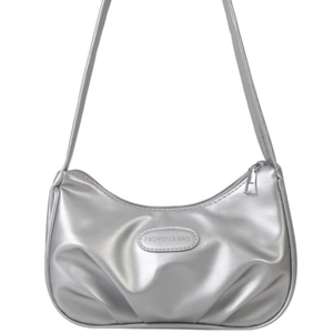 Sac sous le bras croissant argenté en cuir PU brillant avec logo tendance sur l'épaule