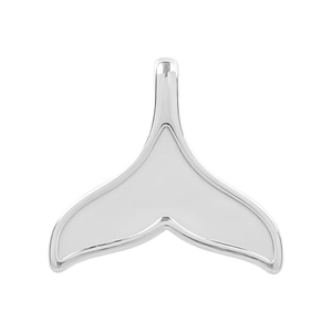 Polished silver stainless steel whale tail pendant with a glossy metallic finish