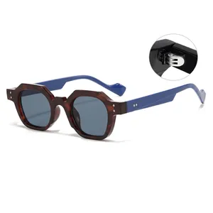 Retro Polygon Sunglasses UV400 Protection PC Frame Rivet Decor Fashion Trendy Eyewear For Men Women