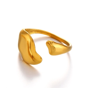 Irregular golden wavy open ring with minimalist fluid design and high polish finish