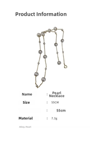 Detail info showing a 55cm long pearl necklace with specifications and size measurement