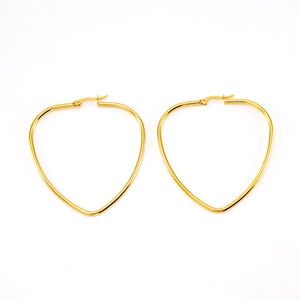 Minimalist 18K gold heart-shaped hoop earrings with a sleek polished finish on white backdrop