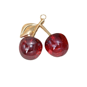 Sweet cherry charm with gold leaf and translucent red glitter resin for jewelry making