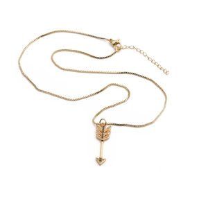 Elegant gold arrow pendant necklace with zircon crystals on a classic box chain