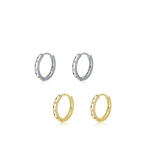 Elegant S925 sterling silver hoop earrings with colorful zircon stones in gold and silver