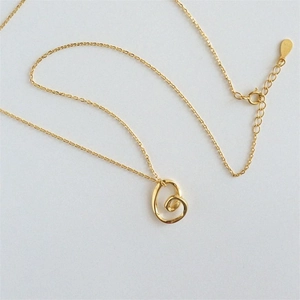 Minimalist 925 sterling silver gold heart spiral pendant necklace with thin cable chain