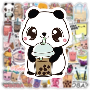 50pcs cute panda boba tea waterproof stickers for laptop and travel luggage decor